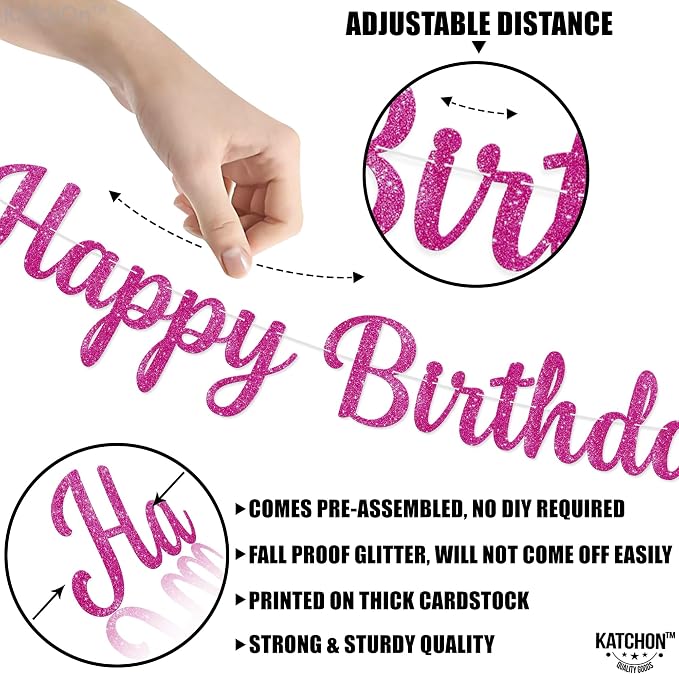 KatchOn Hot Pink Happy Birthday Banner 10 Ft - Image 3