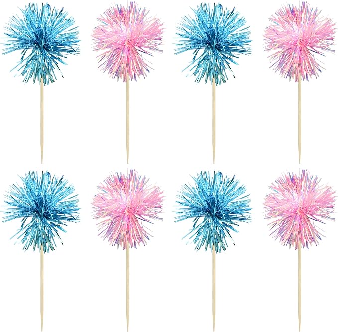 Gyufise 30Pcs Foil Firework Cupcake Toppers Sparkle Tinsel Cake Toppers Tinsel - Image 3