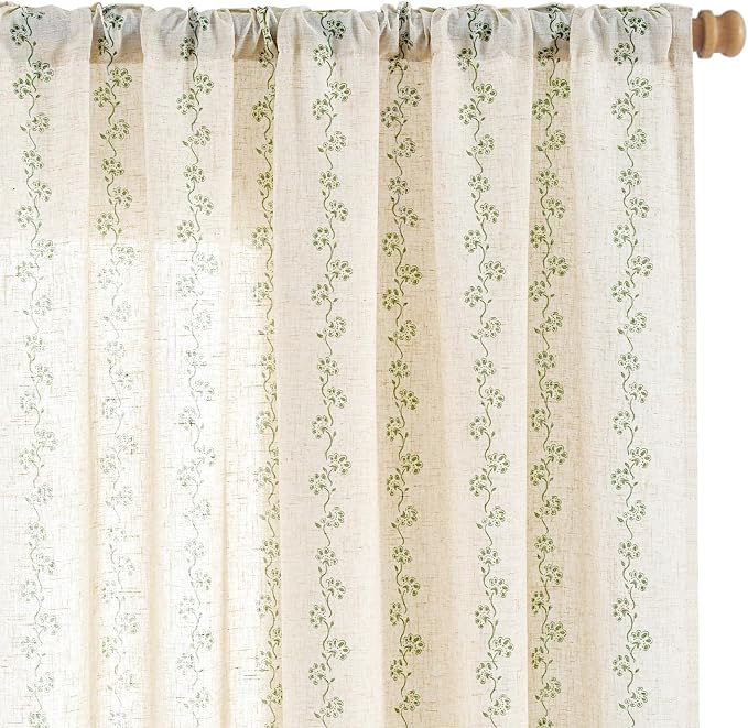 Cathy Linen Floral Curtains for Living Room 84 inch Length 2 Panels Set 7 ft by Lazzzy