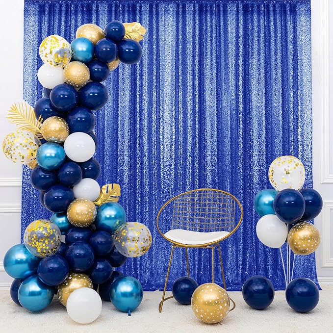 2×8FT-4PCS Royal Blue Sequin Backdrop Curtains Panels, Photography Backdrop - Image 3