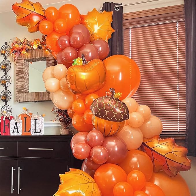 Jobkoo Fall Balloons Thanksgiving Decorations Orange Pumpkin Maple Leaf Pine - Image 7