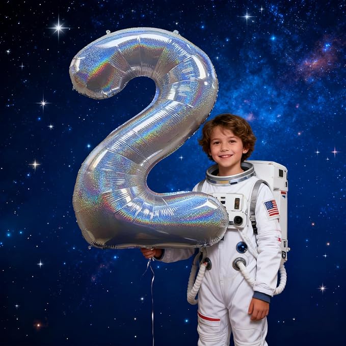 Jonhamwelbor 40 Inch Laser Silver Number 2 Balloon Foil Mylar Giant Balloon - Image 5