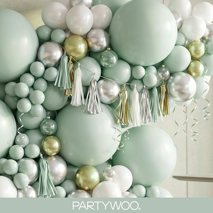 PartyWoo Dusty Green Balloons 140pcs Sage Olive Eucalyptus Green Boho Color | - Image 8
