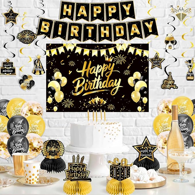 Black Gold Birthday Decorations - Image 2
