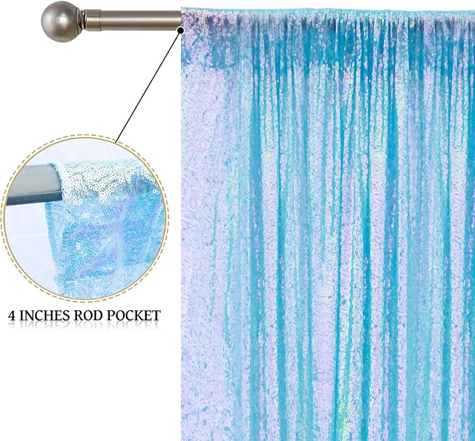 Sugargirl Mermaid Blue Sequin Backdrop Curtain 4 Panels 2FTx8FT Glitter Mermaid - Image 5