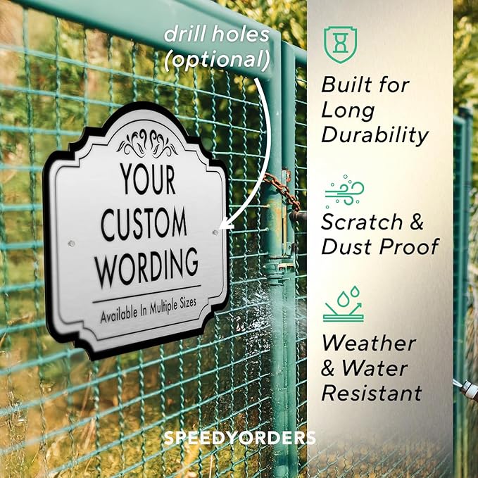 Custom Decorative Outdoor Metal Sign - Personalized Aluminum Driveway Sign, Waterproof, Made In USA - Design 2 Metallic Silver 10x7 In