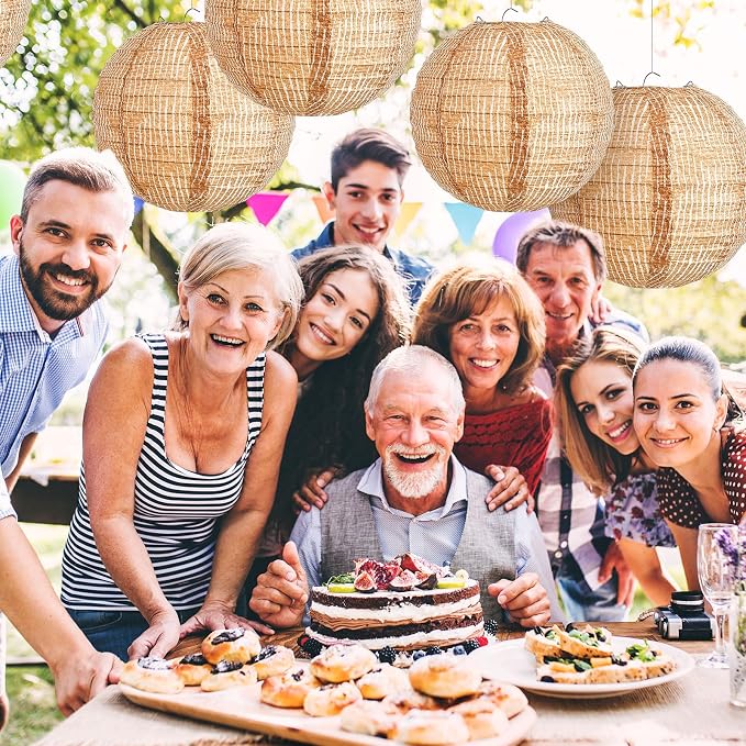 6 Pcs Print Burlap Paper Lanterns Round Chinese Paper Lanterns Farmhouse Boho - Image 6