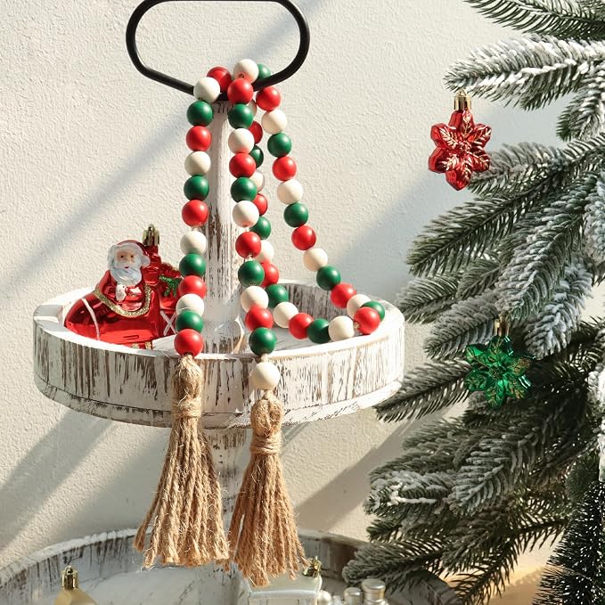 Meplait Wood Bead Garland, 39in Decorative Tassels Garland, Christmas | Natural - Image 2