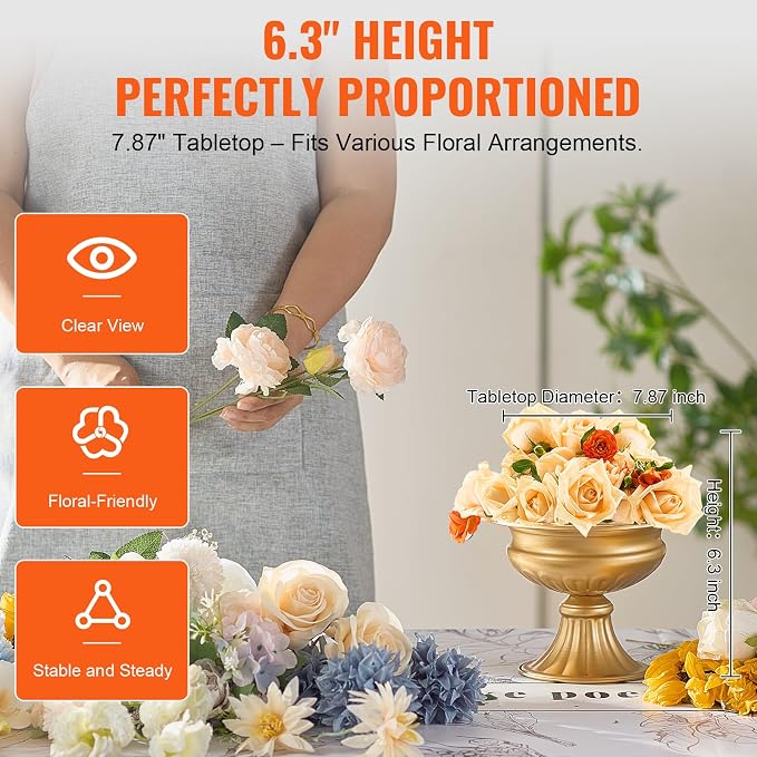 VEVOR 10PCS 16cm/6.3” Tall Wedding Flower Vase, Metal Wedding Centerpiece - Image 4