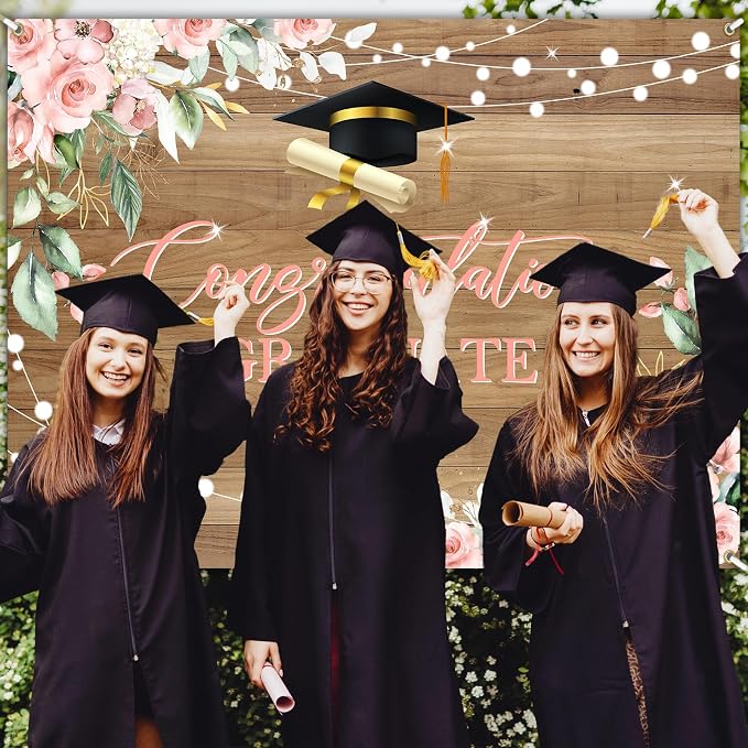 8 x 6 ft Rustic Wood Graduation Banner Congratulations Graduate Party - Image 5