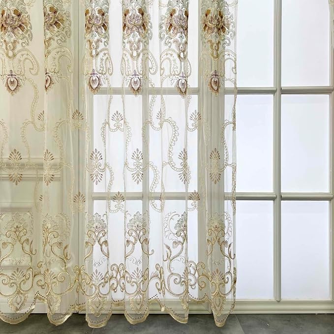 1pc Luxury Embroidered Floral Sheer Tulle Curtain - Image 4