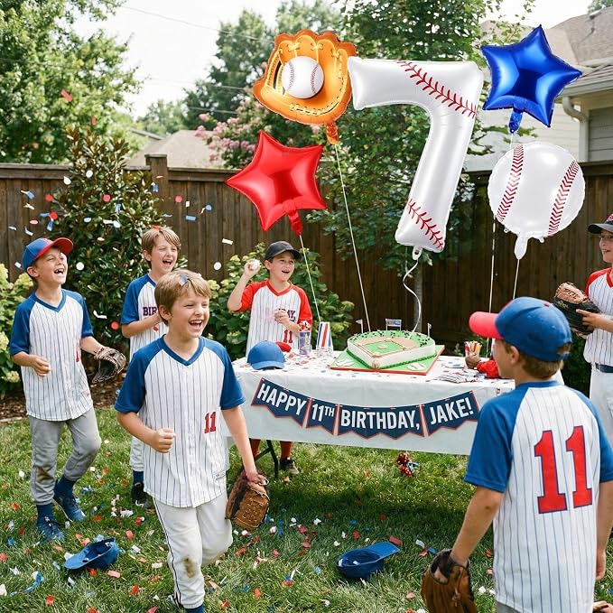 Jenaai Number 7 Baseball Balloons White Red and Blue Baseball Glove Balloons - Image 4