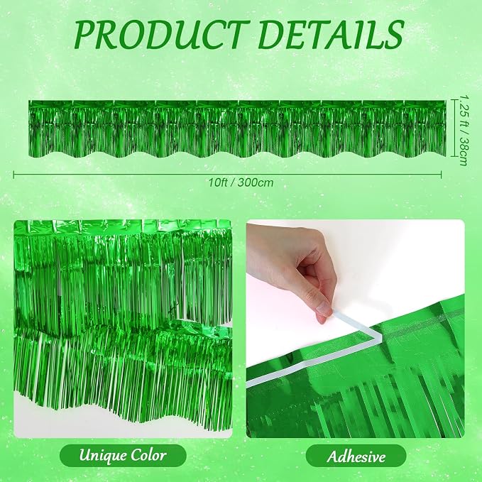 LOLStar Green Foil Fringe Tinsel Garland, Tinsel Streamers Banner, 6 Pack | - Image 3