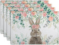 Easter Bunny Placemats Set of 4 Eucalyptus Leaves Rabbit Rose Place Mats 12x18 by Wnoesat