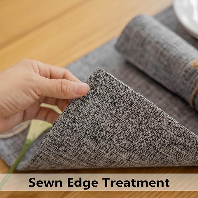 Demetex Cloth Placemats Set of 6 Table Mats Gray Linen Place Mats - Image 3