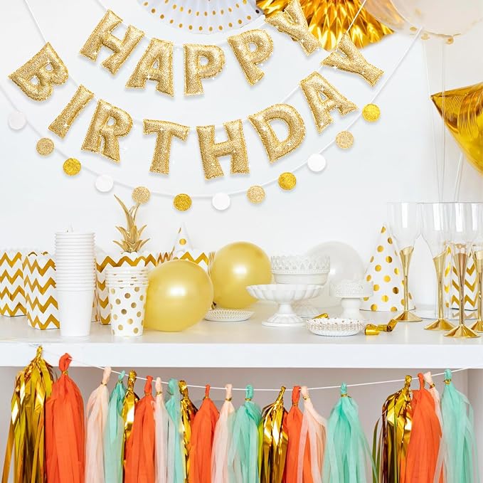 Pre-strung Gold Glitter Happy Birthday Banner Reusable Birthday Decorations | - Image 5