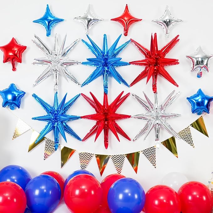 14pcs Blue Red Silver Star Balloons, Mixed Star Foil Balloon, 22Inch Explosion - Image 4