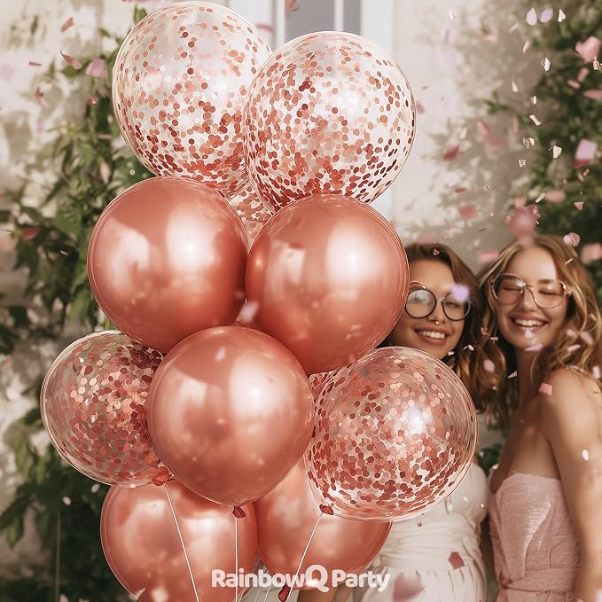 RainbowQ Metallic Rose Gold Balloons 55Pcs 12 Inch Confetti Helium | Chrome - Image 6