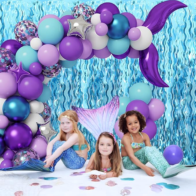 2 pcs Blue Wavy Tinsel Curtains, Under The Sea Party Decorations | Unique Shiny - Image 4