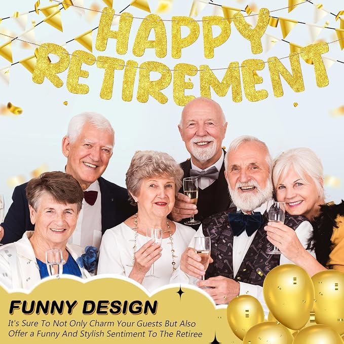 Fulmoon Pre Strung Happy Retirement Banner Glitter Retirement Sign Funny - Image 4