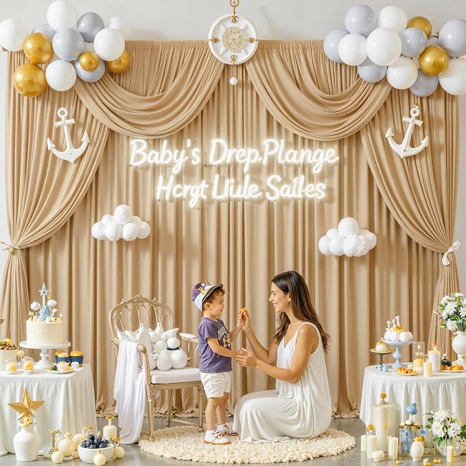 30 ft x 10 ft Wrinkle Free Champagne Backdrop Curtain - Image 8