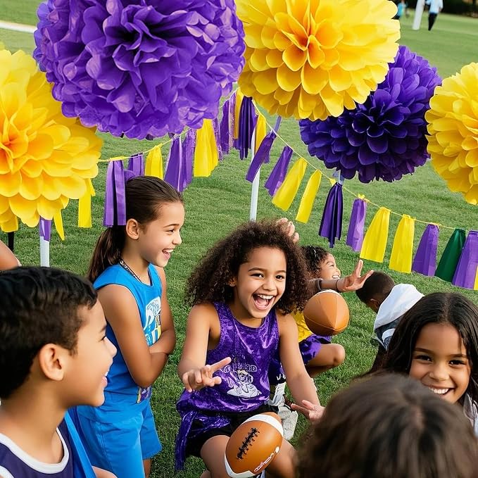 Capesaro Purple Yellow Tissue Paper Pom Poms，12PCS Tissue Paper Flowers - Image 4