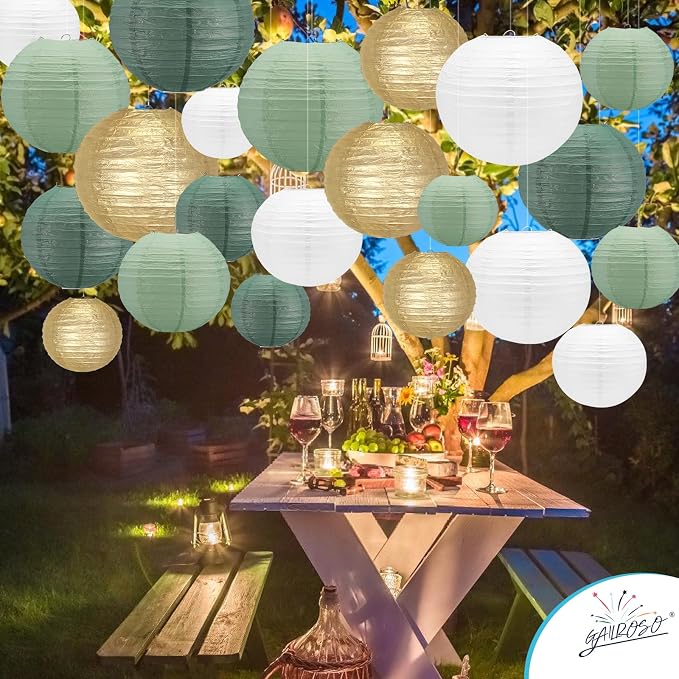 21Pcs Sage Green Paper Lanterns, Rustic Party, Graduation, Sage Green Birthday - Image 5