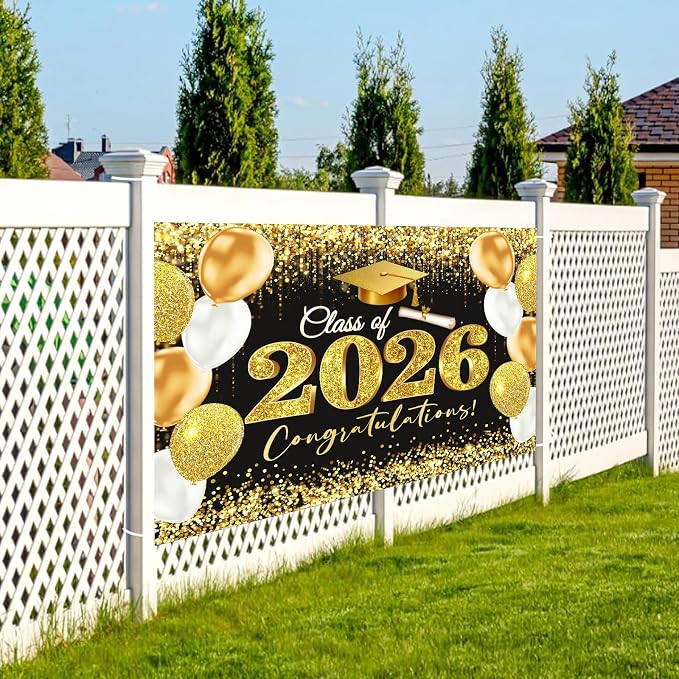 Gold Black Graduation Backdrop Decorations 2026 7x5ft Class of 2026 - Image 6