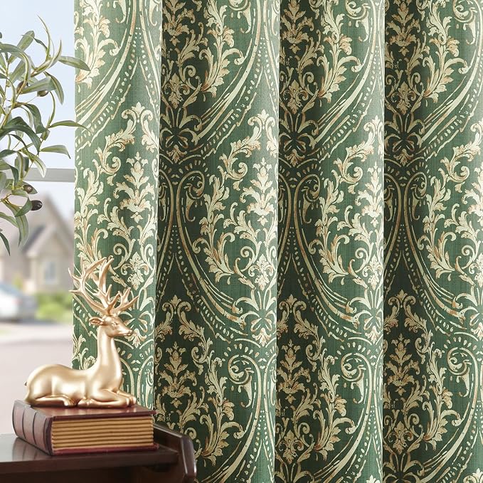 jinchan Blackout Curtains for Bedroom, Sage Damask Patterned Curtains 84 Inch - Image 2