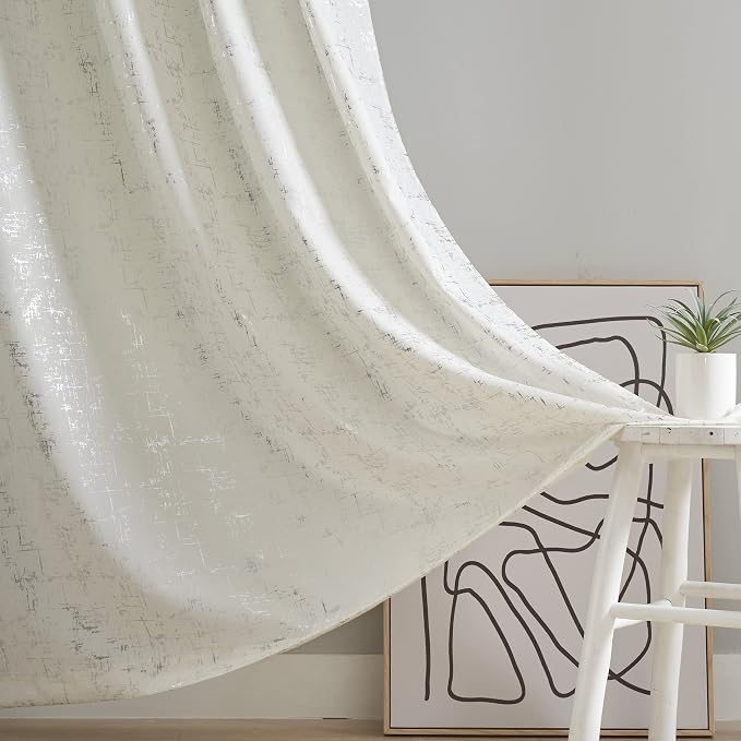 Taisier Home Silver Foil Print Linen Textured Curtains Geometric Dots Pattern - Image 5