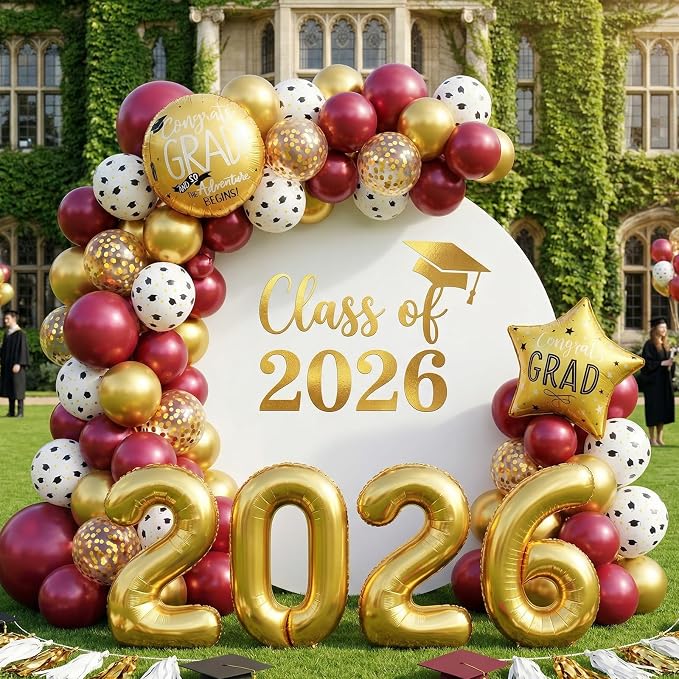Red Gold Graduation Balloons, Graduation Round Star Balloons Foil, Congrats - Image 6
