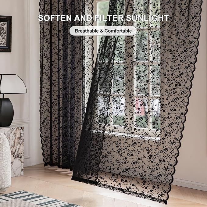 Anmao Vintage Lace Sheer Curtains 72 Inches Long - Image 2