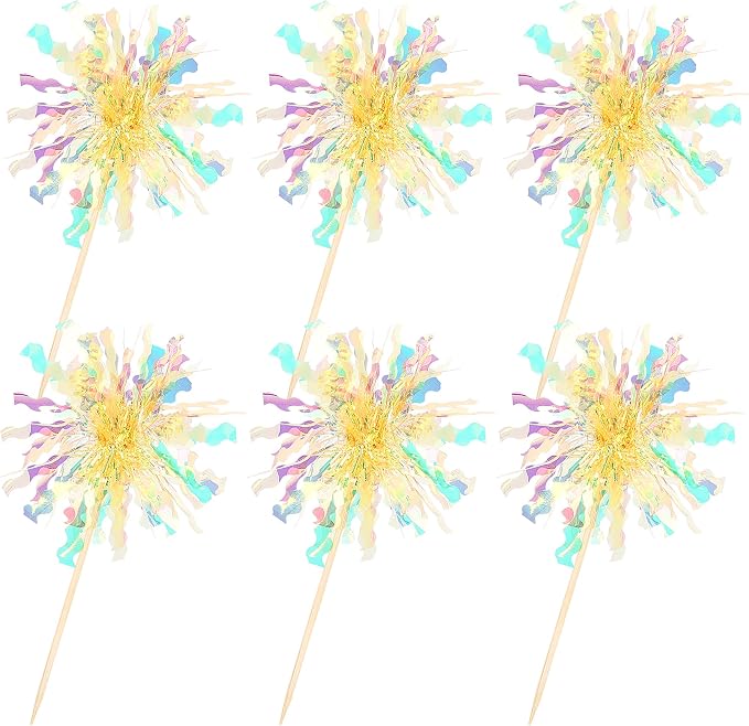 30 PCS Foil Firework Cupcake Toppers Sparkle Tinsel Cupcake Picks Happy - Image 3