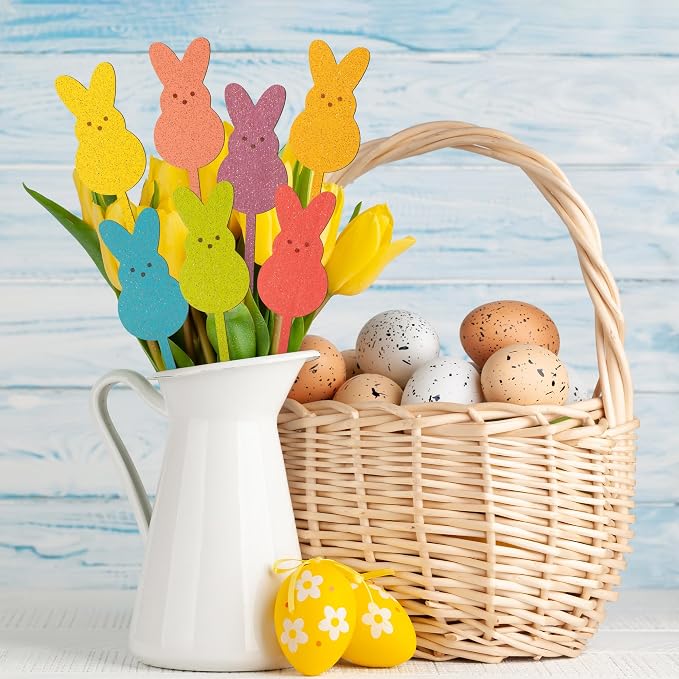TICIAGA 14PCS Easter Glitter Wooden Picks Decorations - Image 4