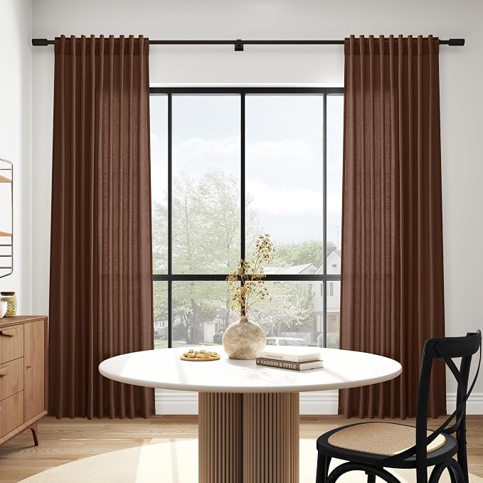 Mocha Brown Linen Curtains 90 Inch Length 2 Panels - Image 6