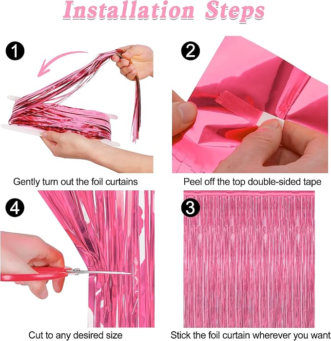 ZATAYE 12 Pack Pink Backdrop, 3.28 FT x 7.05 FT Foil Fringe Curtains, Metallic - Image 3