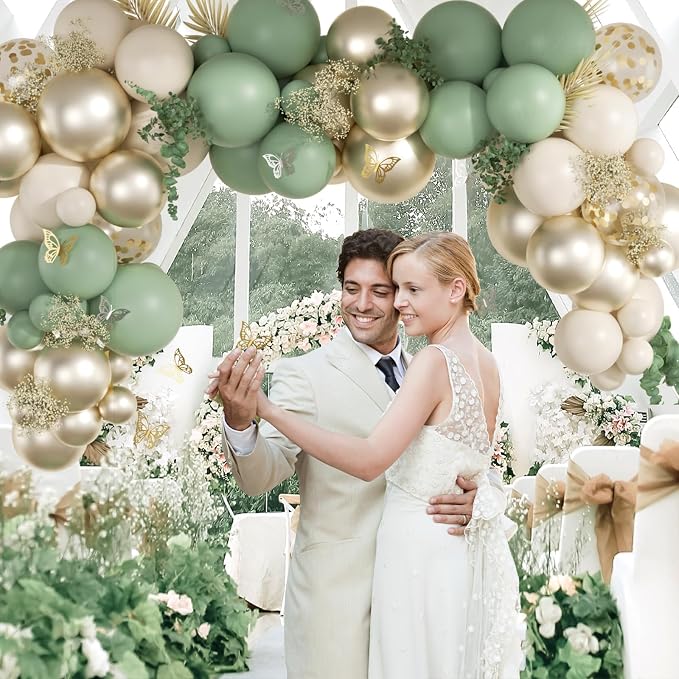Sage green Balloons, 12inch Sage green Sand White Metallic Gold Confetti - Image 6