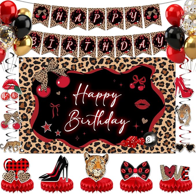 Cheetah Print Party Decorations 29pcs Cheetah Cherry Party Supplies | Red Black by Lecheme