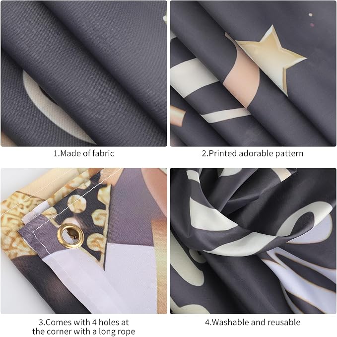 Happy Anniversary Backdrop Banner, 6ft x 3.6ft Black Gold Anniversary Party - Image 3
