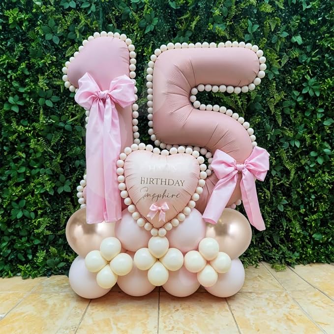 Light Pink 5 Balloon Number, Retro Blush Pink Gold Beige Nude Latex Balloons 5 - Image 7