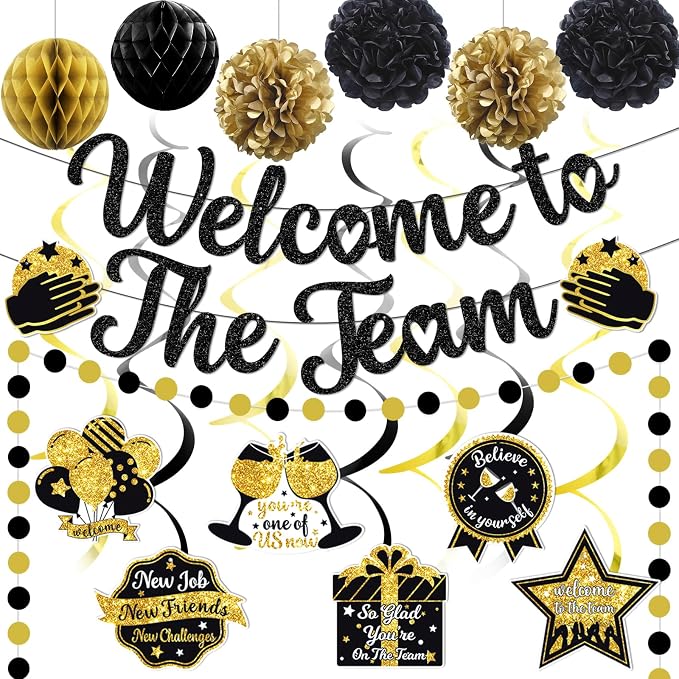 Welcome To The Team Banner Black Glitter, Welcome Banner Circle Dots Garland by Unknown
