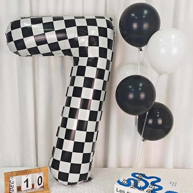 40In Black White Checkered Number 7 Balloon Race Car Digital Foil 7 Balloon | - Image 4