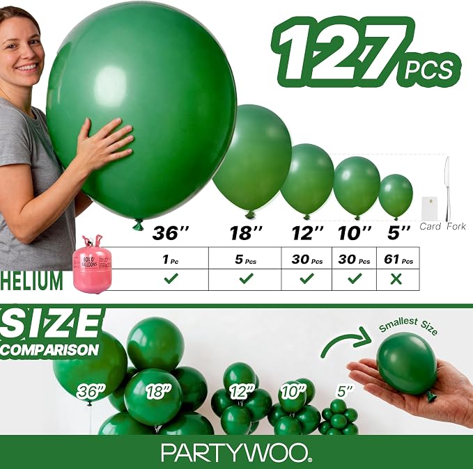PartyWoo Dark Green Balloons 127pcs Hunter Emerald Forest Green Color | - Image 6