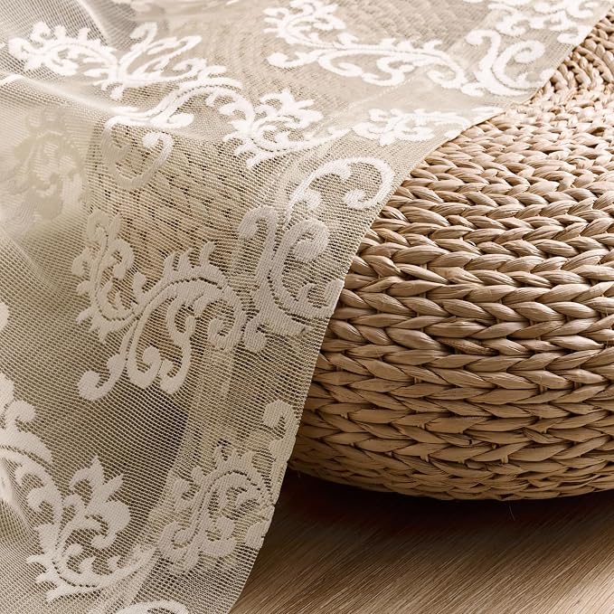 FOLKSIDE Khaki Lace Curtains 72 Inches Long 2 Panels Victorian Floral Sheer - Image 6