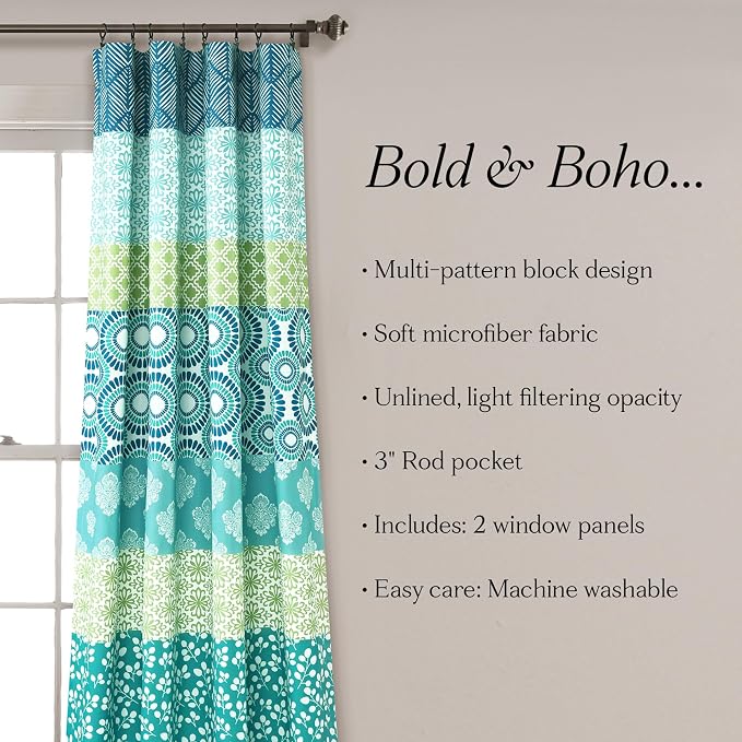 Lush Decor Bohemian Stripe Window Curtain Panels, Pair 52" W x 84" L Blue & - Image 6