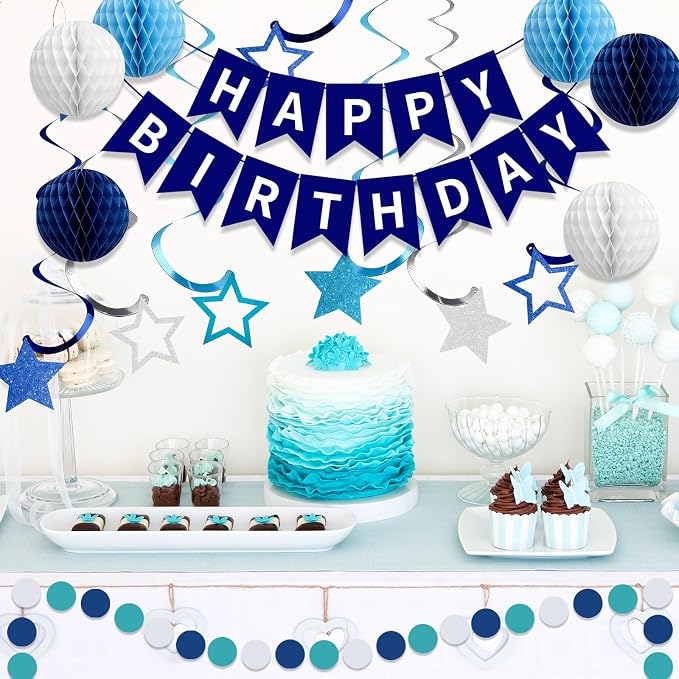 Rouceyxin Birthday Decorations for Men Boys, Glitter Stars, Hanging Swirl - Image 3