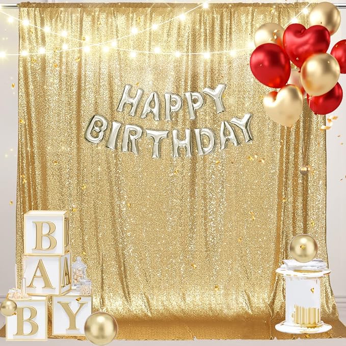 PartyDelight Gold Sequin Backdrop 6x6ft Sparkly Photo Curtain | 4 Inch Rod - Image 6