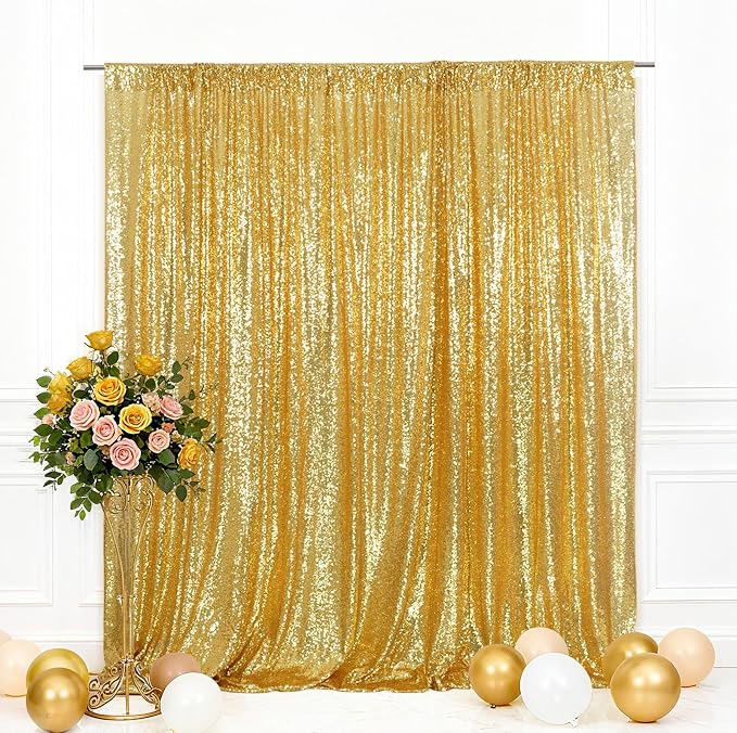 Eternal Beauty Gold 3mm Sequin Backdrop 4x7 Ft by EternalBeauty