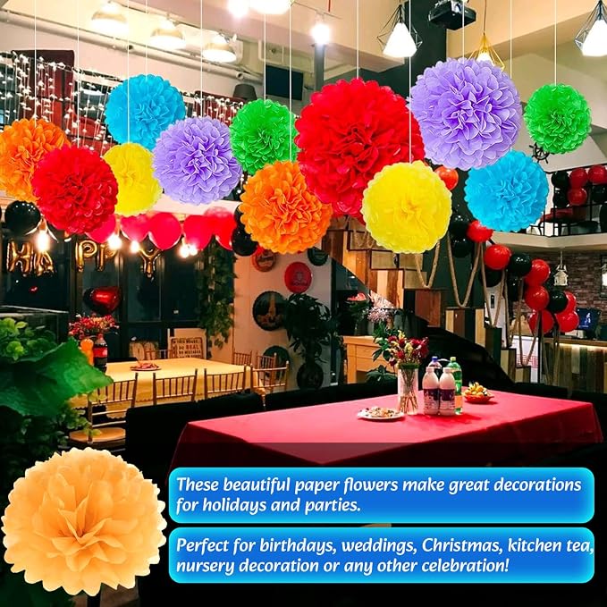 Qimoo 20pcs Orange Tissue Paper Pom Poms Flowers Balls - Image 4