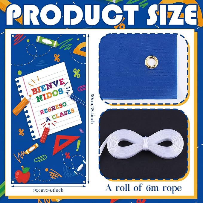 HunnmingRe Bienvenidos Regreso a Clases Banner Regreso a Clases Door Decor Back - Image 2
